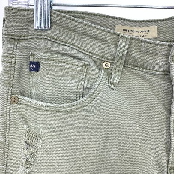 AG Adriano Goldschmied Women's Size 27 The Legging Ankle Distressed Jeans Green - Picture 6 of 8